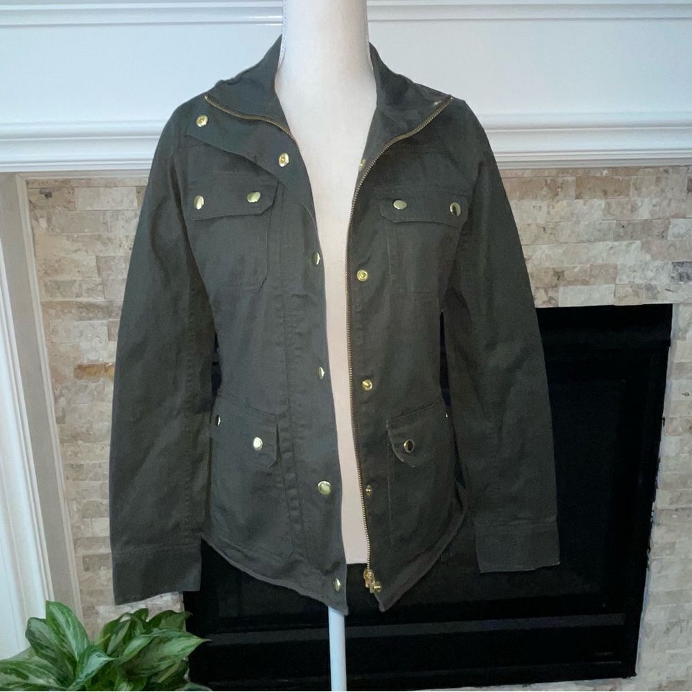 J. Crew Factory Resin-coated ArmyGreen Twill field Jacket Coat XXS - Picture 2 of 4